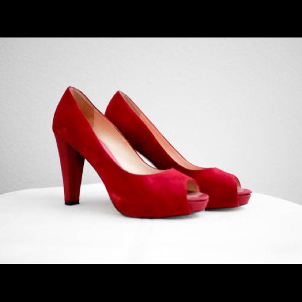 Kate Spade Red Suede Platform Peep Toe